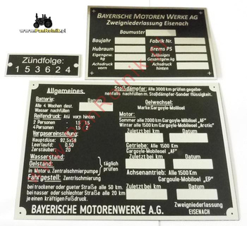 BMW 326 327 tabliczki opisowe KOMPLET