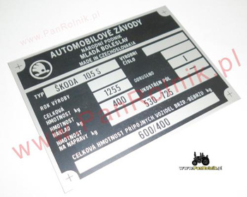 Skoda 105 S  tabliczka znamionowa (1255 kg)