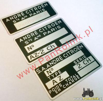 Citroen 2 CV tabliczki znamionowe zestaw