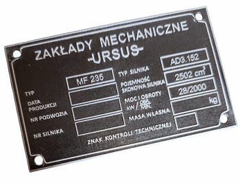Ursus MF 235 (Ursus 2812) ciągnik tabliczka znamionowa