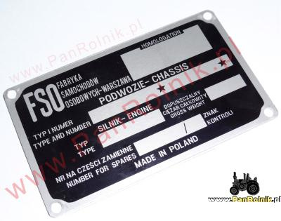 Syrena FSO 105 (produkcja FSO) tabliczka znamionowa