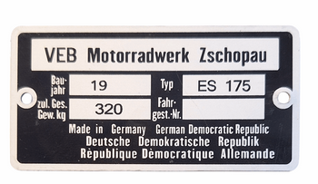 MZ ES 175 tabliczka znamionowa