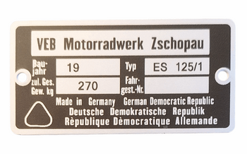 MZ ES 125/1 tabliczka znamionowa