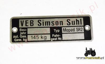 Simson SR2 tabliczka znamionowa