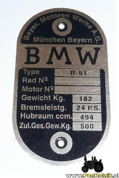 BMW R-51 tabliczka znamionowa