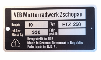 MZ ETZ 250 tabliczka znamionowa
