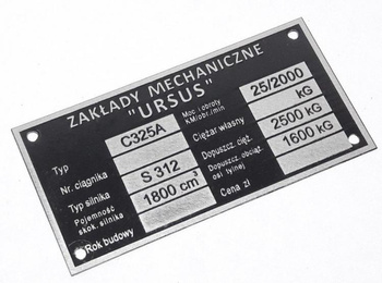 Ursus C 325A C325A tabliczka znamionowa