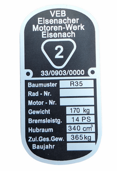 EMW  R35 R 35 tabliczka znamionowa