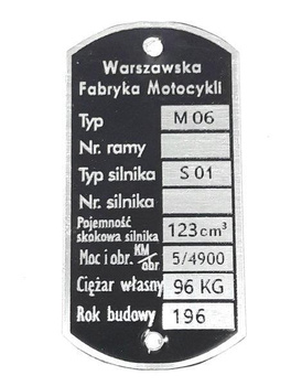 WFM M06 M 06 (silnik S01,moc 5 KM) tabliczka znamionowa