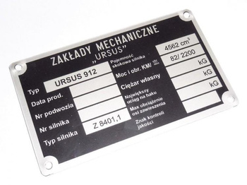 Ursus 912 tabliczka znamionowa starszy typ