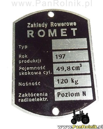 Romet 2361 Komar Sport tabliczka znamionowa