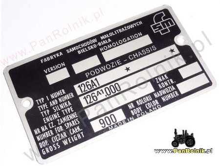 Polski Fiat 126p VIN 126A1 tabliczka znamionowa