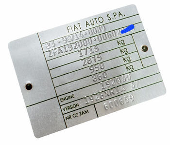 Fiat Stilo tabliczka znamionowa tłoczona VIN