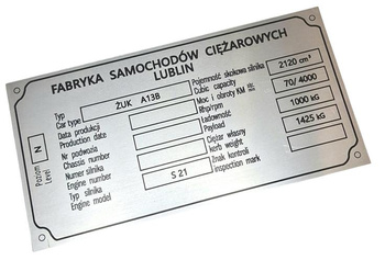 Żuk A 13 B tabliczka znamionowa