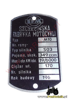 Junak M10 1964 tabliczka znamionowa