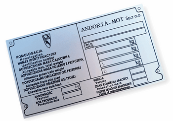 Tarpan Honker Andoria tabliczka znamionowa