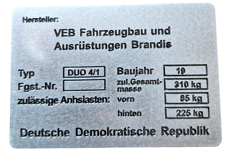 Simson Duo 4/1 VEB Fahrzeugbau tabliczka znamionowa