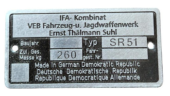 Simson SR 51 SR51 tabliczka znamionowa