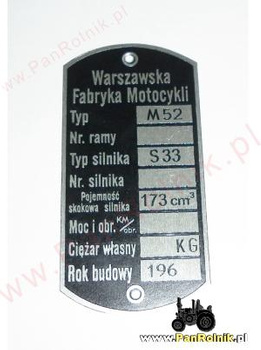 WFM OSA M52 M 52 tabliczka znamionowa (silnik S33)