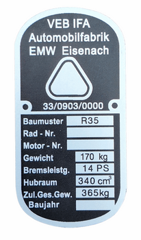 EMW  R35 R 35 VEB IFA tabliczka znaminowa