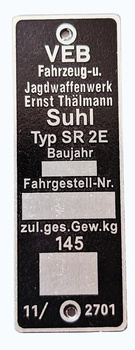 Simson SR 2E tabliczka znamionowa