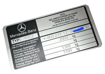 Mercedes W460 typ 460 G  tabliczka znamionowa tłoczona wytłoczony VIN