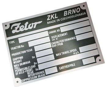 Zetor 3511 tabliczka znamionowa  j.angielski