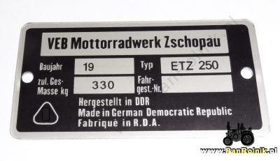 MZ ETZ 250 tabliczka znamionowa