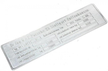 Porsche 911 S9C tabliczka znamionowa