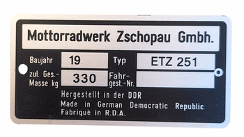 MZ ETZ 251 tabliczka znamionowa