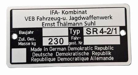 Simson SR 4-2/1 tabliczka znamionowa