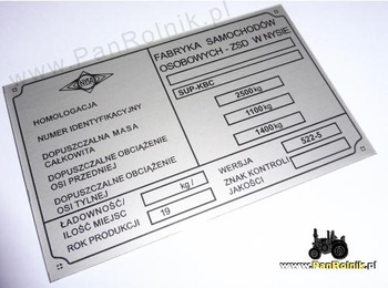 NYSA 522 FS0-ZSD tabliczka znamionowa VIN SUP-KBC (r.prod.)