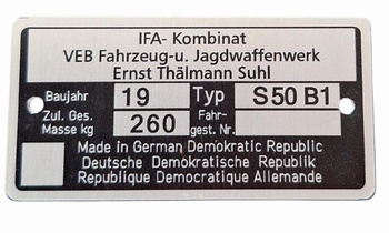 Simson S50B1,S 50 B1 tabliczka znamionowa