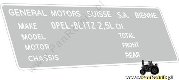 Opel BLITZ tabliczka znamionowa