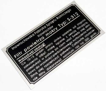 Ursus C 330 C330 tabliczka na filtr powietrza