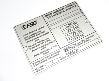 POLONEZ FSO TRUCK tabliczka znamionowadmc 2270 kg