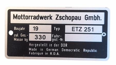 MZ ETZ 251 tabliczka znamionowa