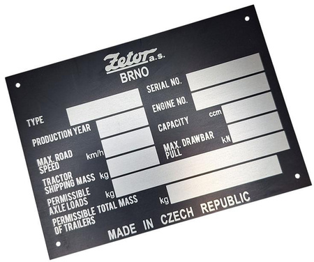 Zetor tabliczka znamionowa nowszy typ nr 2