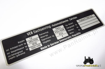 TRabant P601LX tabliczka znamionowa