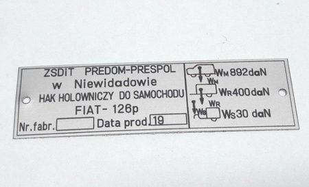 Predom-Prespol tabliczka na hak holowniczy Fiat 126p