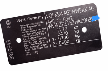 Volkswagen Golf Mk1 Cabrio, Typ  155 tabliczka znamionowa + VIN