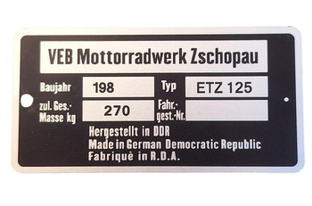 MZ ETZ 125 tabliczka znamionowa