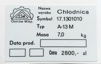 Żuk naklejka znamionowa na chłodnicę chłodnica