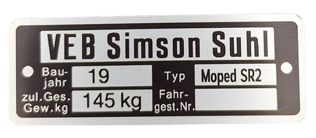 Simson SR2 tabliczka znamionowa