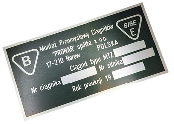 MTZ 82 PRONAR  tabliczka znamionowa
