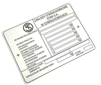 Star 1142 tabliczka znamionowa