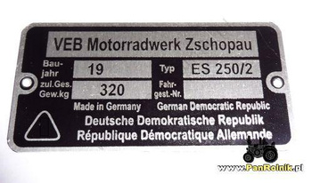 MZ ES 250/2 tabliczka znamionowa