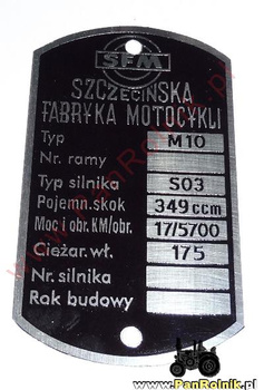 Junak M10 1959-1960 tabliczka znamionowa