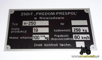 Niewiadów N250, N 250 C tabliczka znamionowa