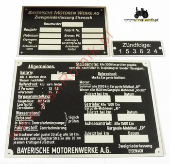 BMW 321 tabliczki opisowe komplet